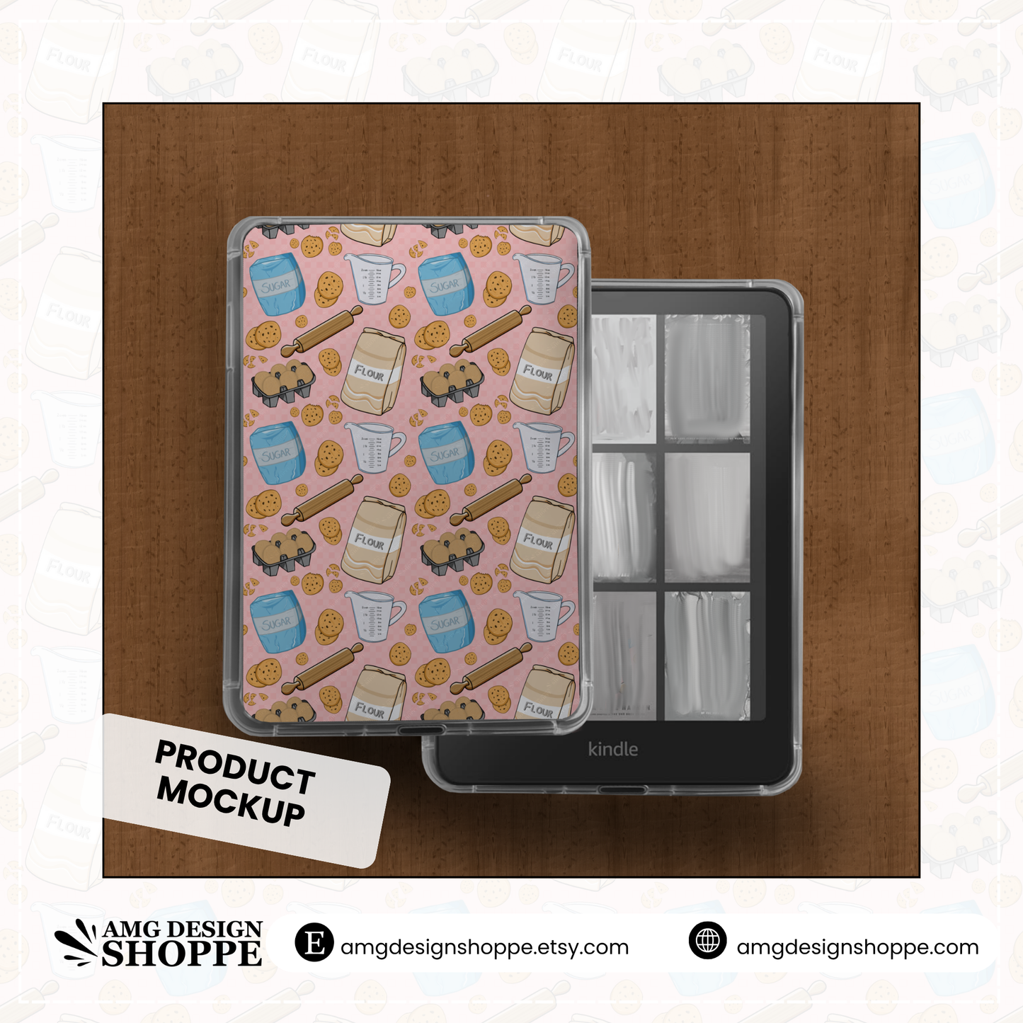 Baking Seamless Pattern – Chocolate Chip Cookies, Flour, Sugar & Kitchen Tools – Cute Digital Background Sublimation, Fabric, Scrapbooking
