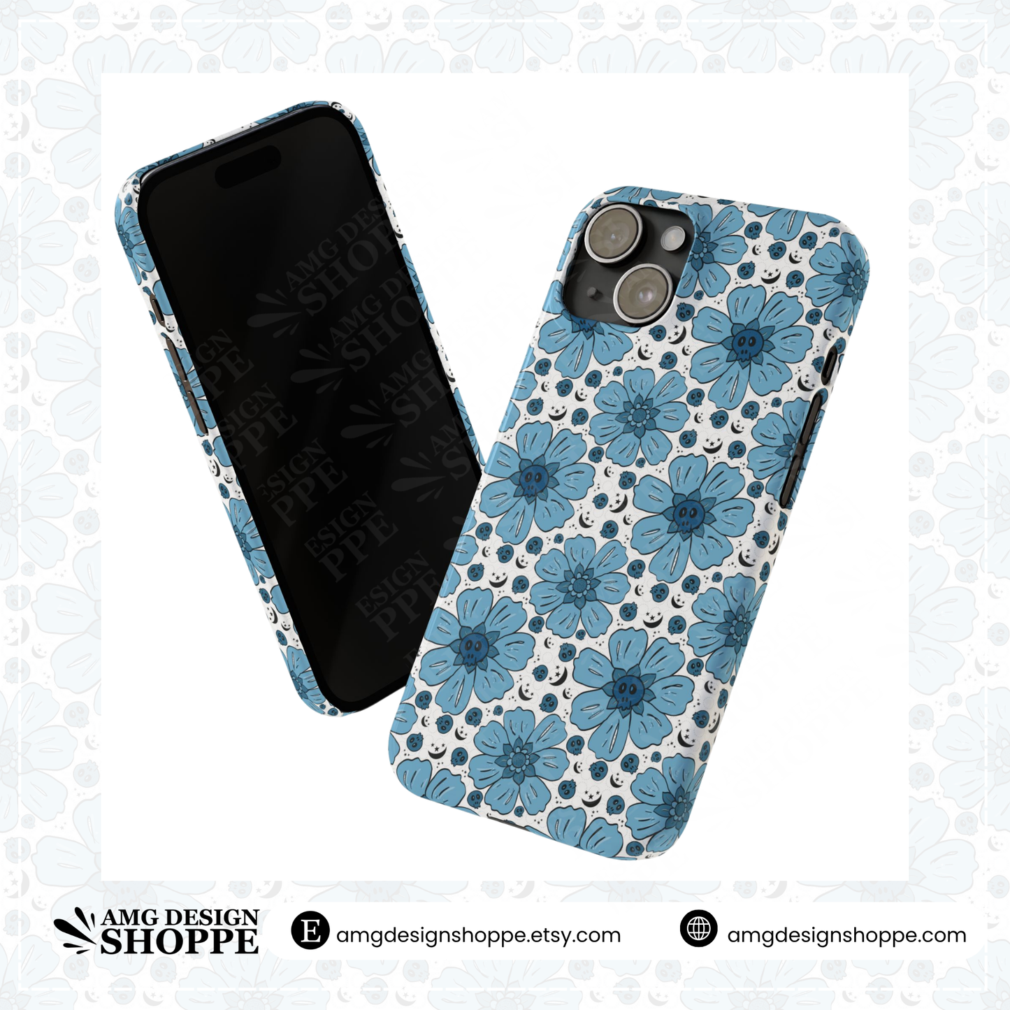 Blue Flower & Skull Magnetic Tough Phone Case - Edgy Flower Design, Durable Protection, Gift for Teens, Summer Vibe, Eco-friendly