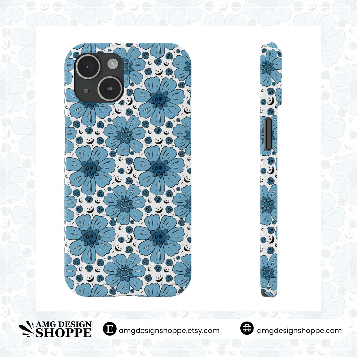Blue Flower & Skull Magnetic Tough Phone Case - Edgy Flower Design, Durable Protection, Gift for Teens, Summer Vibe, Eco-friendly
