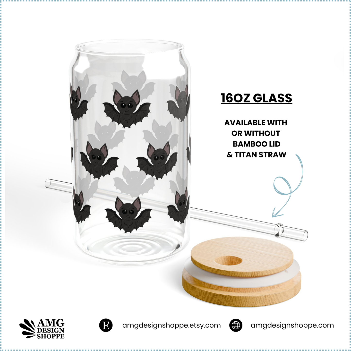 Spooky Bat Halloween-Themed Sipper Glass, 16oz Can Glass Unique Gift for Halloween, Kitchen Decor, Eco-Friendly Drinkware, Spooky Party Supplies