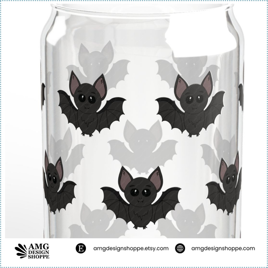 Spooky Bat Halloween-Themed Sipper Glass, 16oz Can Glass Unique Gift for Halloween, Kitchen Decor, Eco-Friendly Drinkware, Spooky Party Supplies