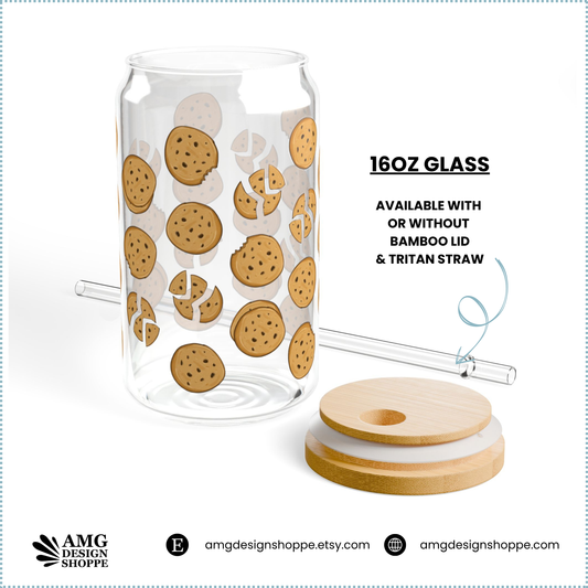 Sipper Glass, 16oz - Chocolate Chip Cookie Baking Themed cup, Baker Gift, Baking Lover Mug, Cookie Baking Party Favor, Kitchen Decor, Gift