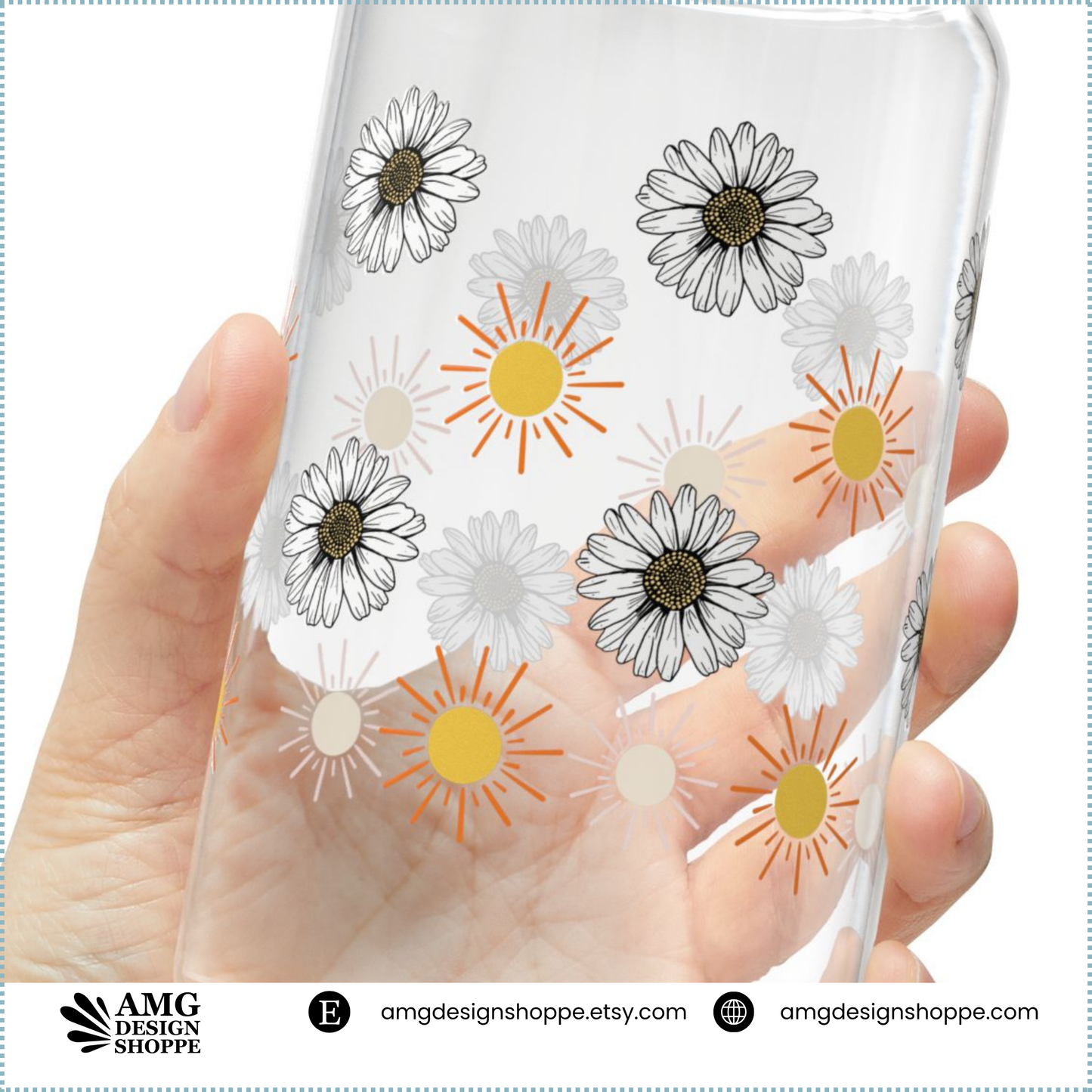 Sunny White Flowers 16oz Can Glass Unique Gift, Eco-Friendly Drinkware, UV DTF