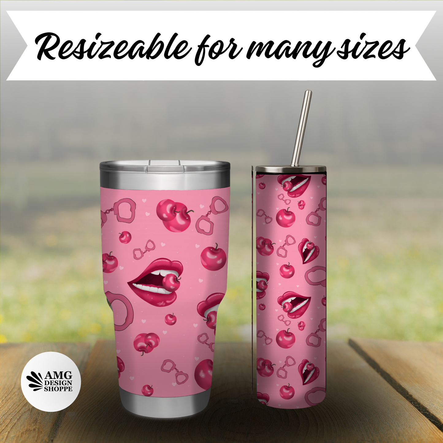Sexy Pink Lips & Cherries Tumbler Wrap