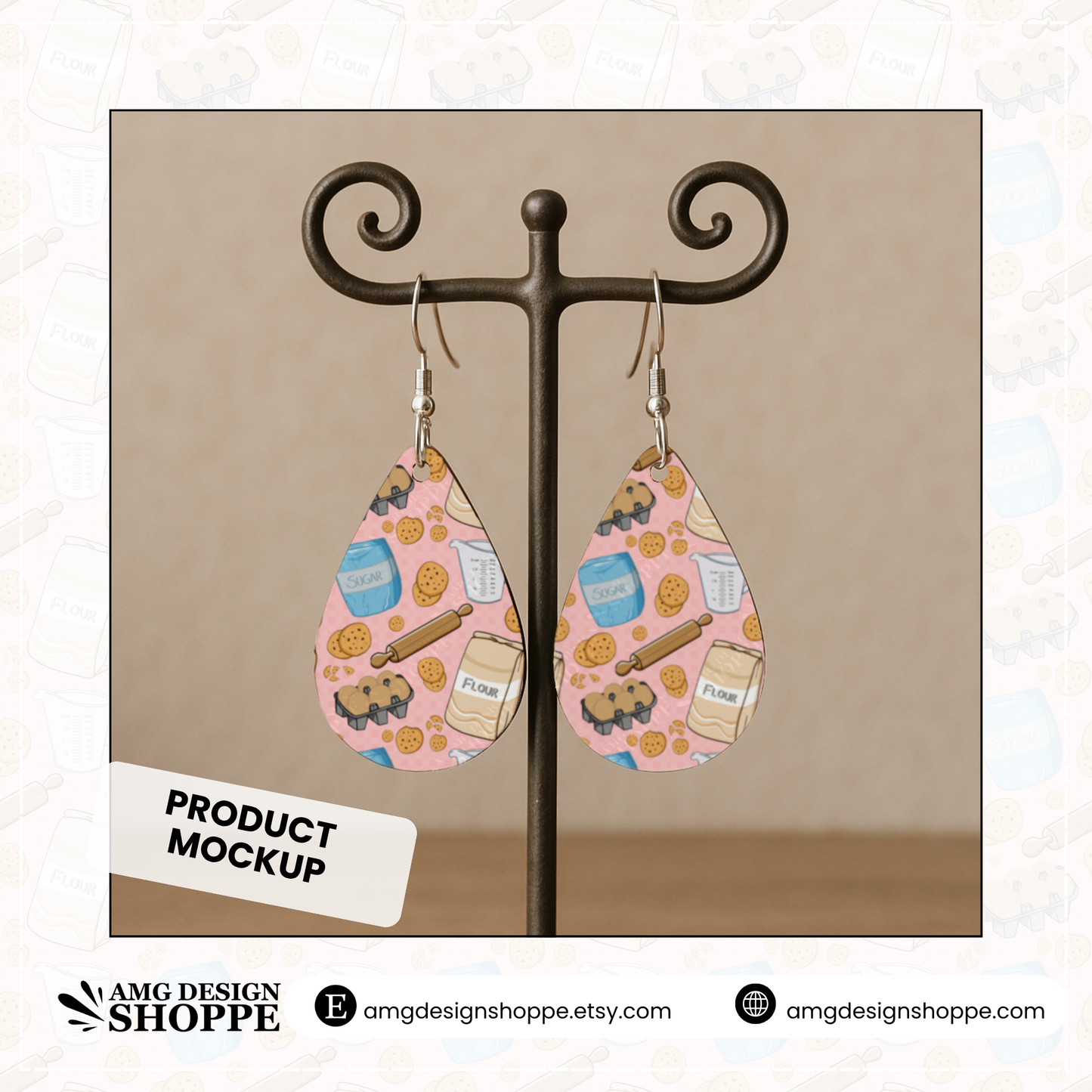 Baking Seamless Pattern – Chocolate Chip Cookies, Flour, Sugar & Kitchen Tools – Cute Digital Background Sublimation, Fabric, Scrapbooking