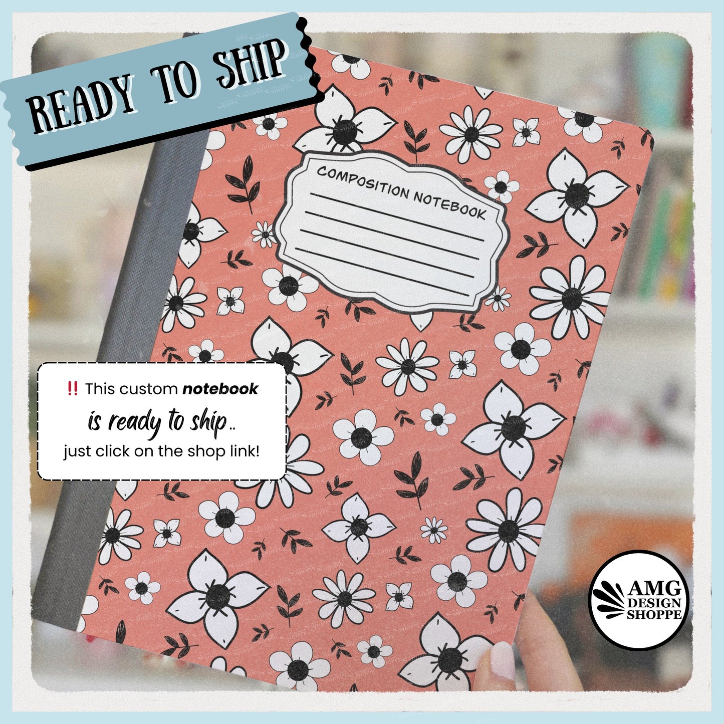 Doodle Flowers on Peach (Composition Notebook)