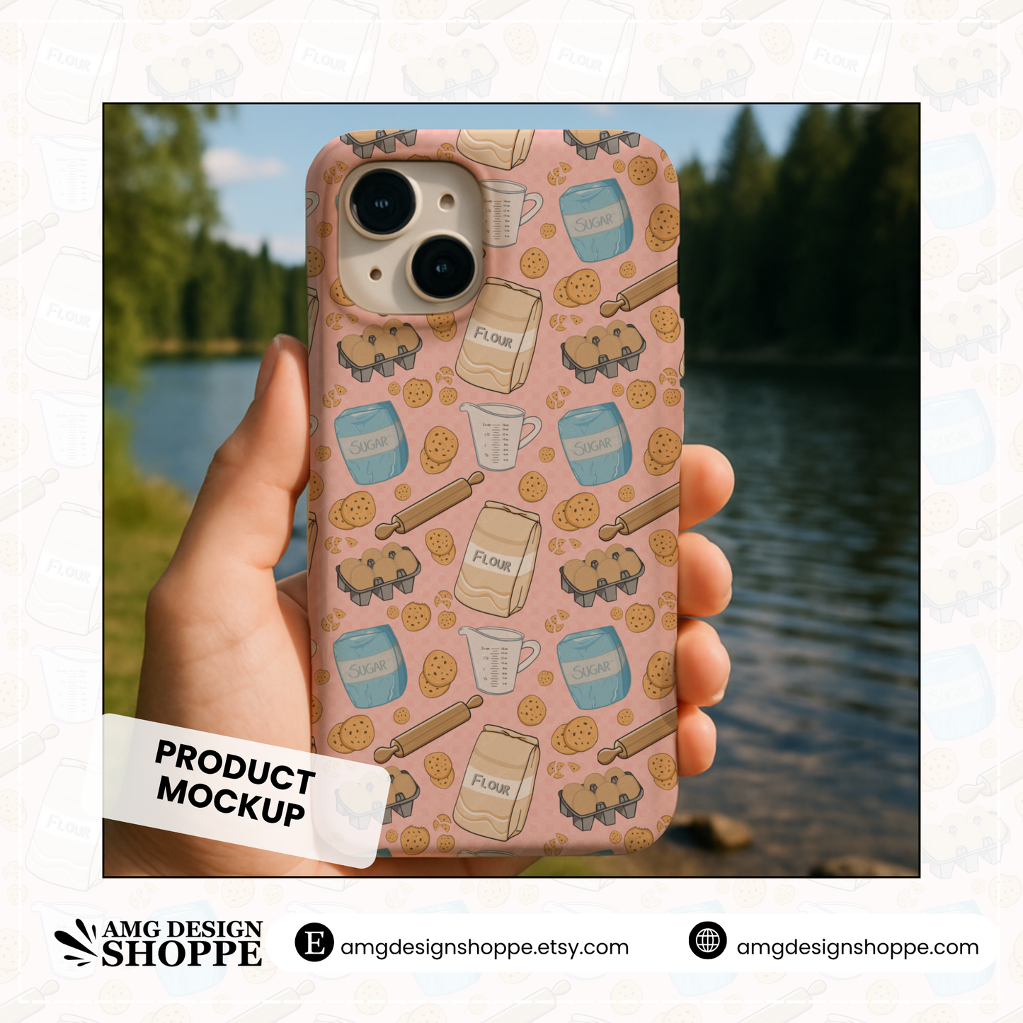 Baking Seamless Pattern – Chocolate Chip Cookies, Flour, Sugar & Kitchen Tools – Cute Digital Background Sublimation, Fabric, Scrapbooking