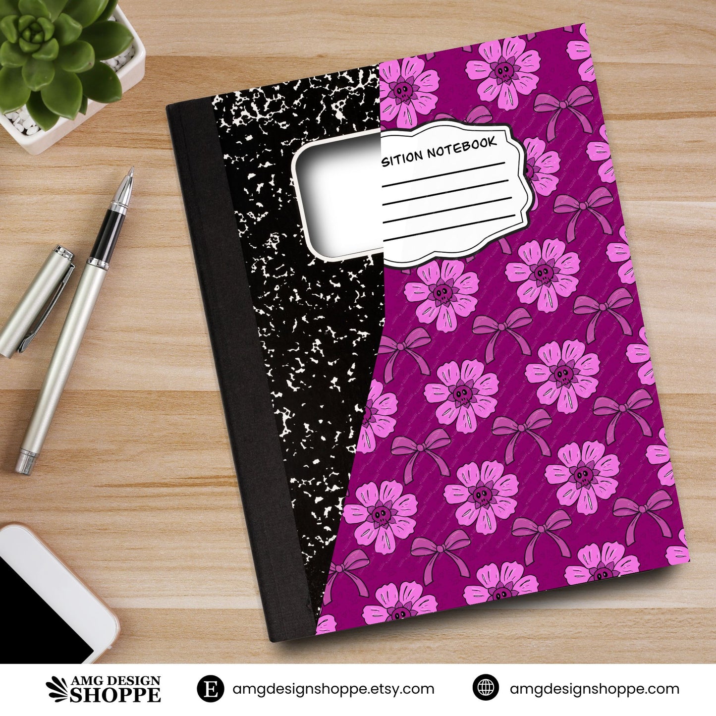 Pink Y2K Skull Flowers (Composition Notebook)