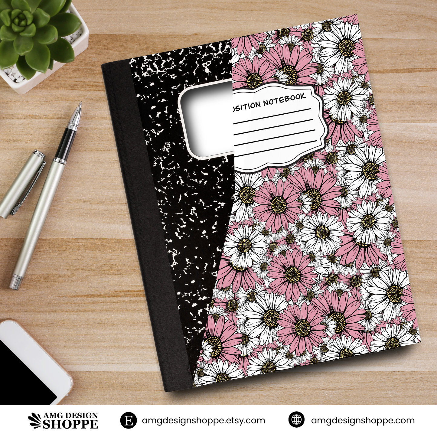 Pink & White Flowers (Composition Notebook)