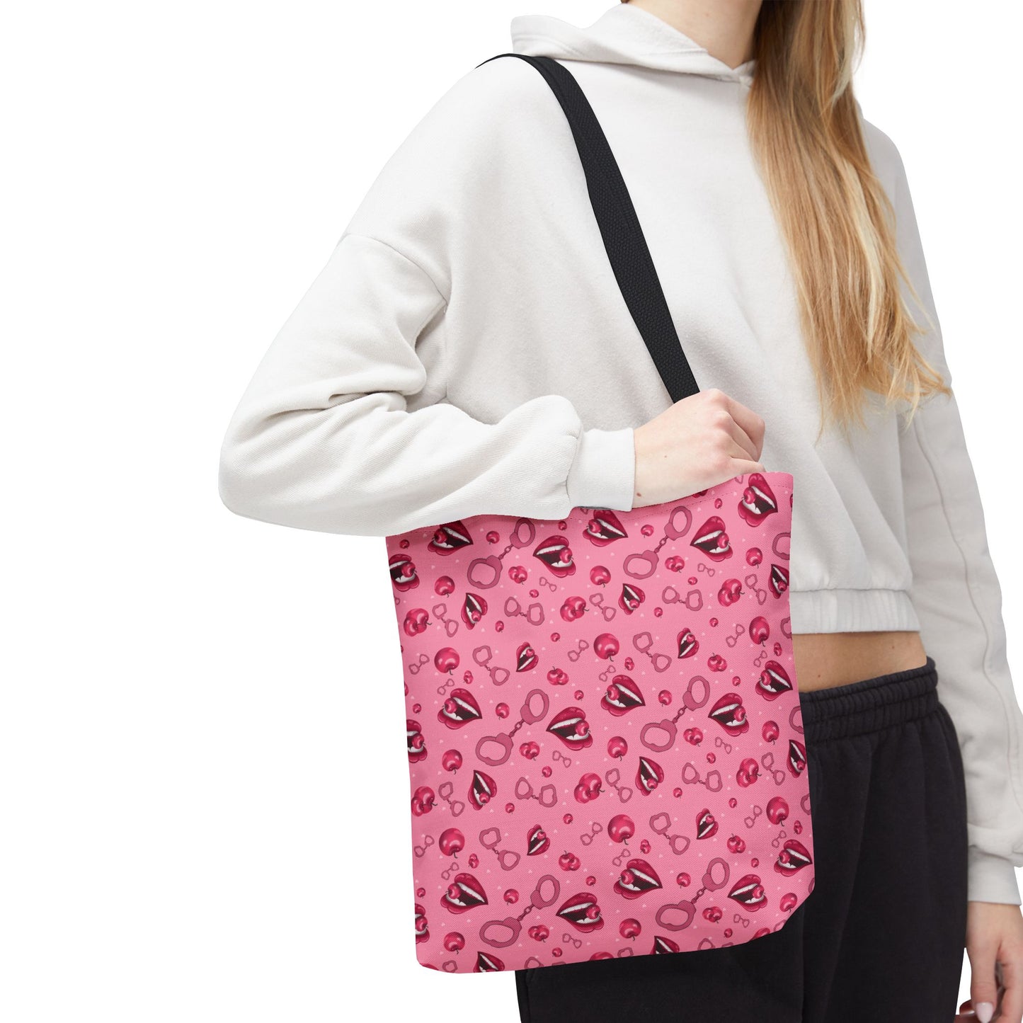 Playful Kiss Print Tote Bag | Chic Reusable Shopping Tote, Gift for Her, Cute Beach Bag, Party Favor, Eco-Friendly Fashion