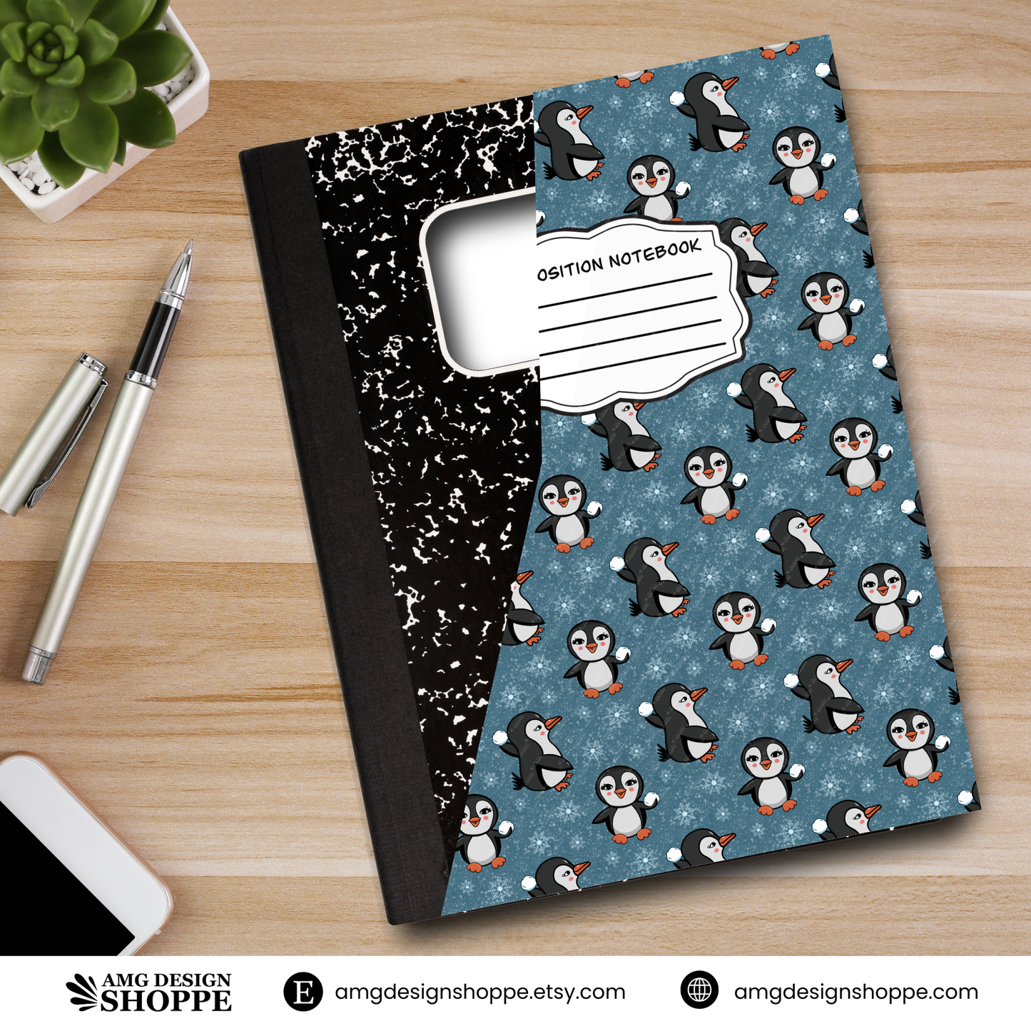 Penguin Snowball Fight (Composition Notebook)