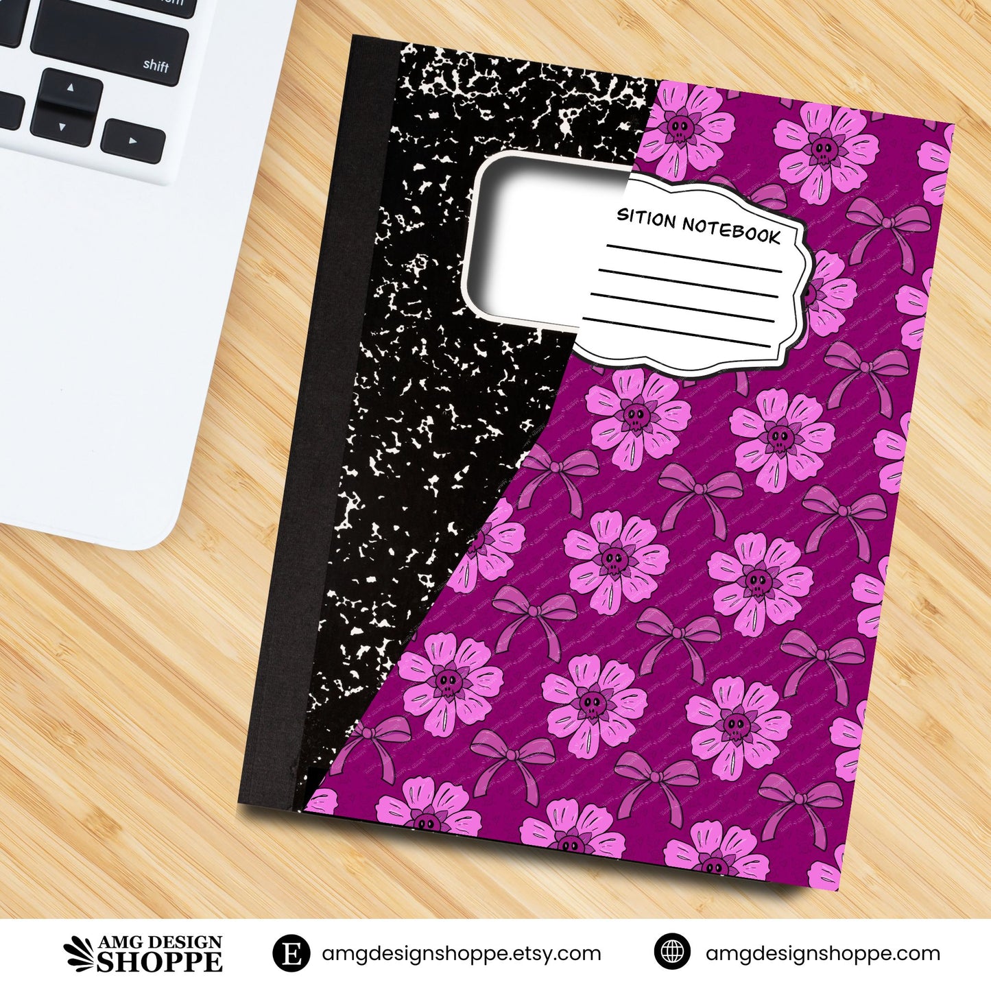 Pink Y2K Skull Flowers (Composition Notebook)