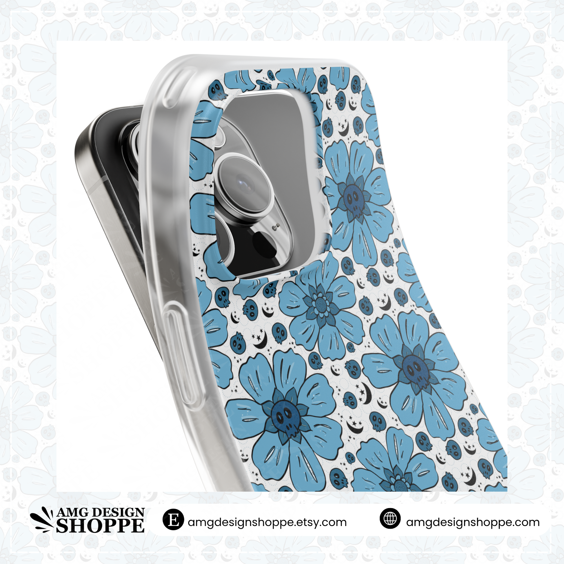 Blue Flower & Skull Flexible Phone Case Blue Flower & Skull Flexible Phone Case