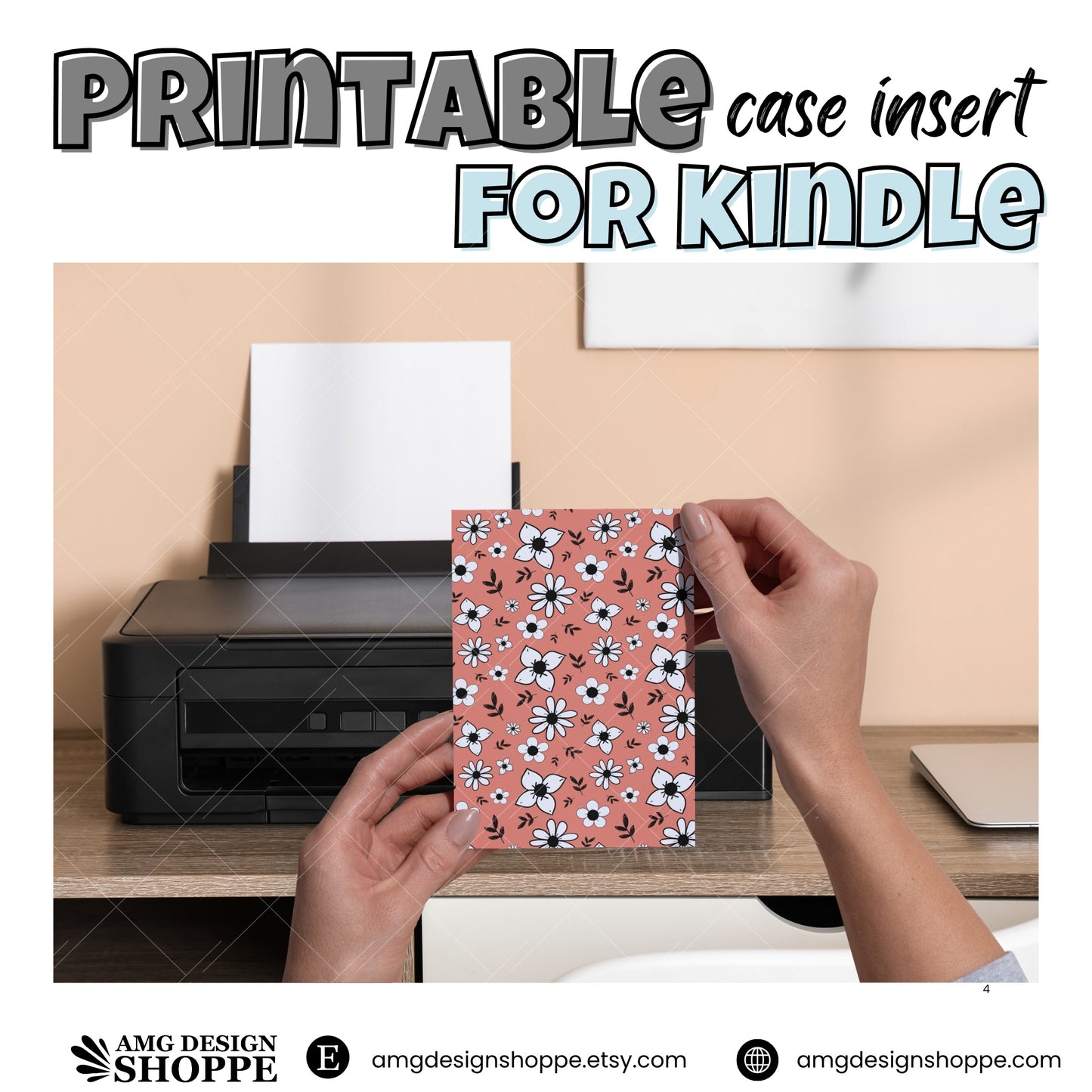 Doodled Flowers - warm background - kindle insert (Printable)