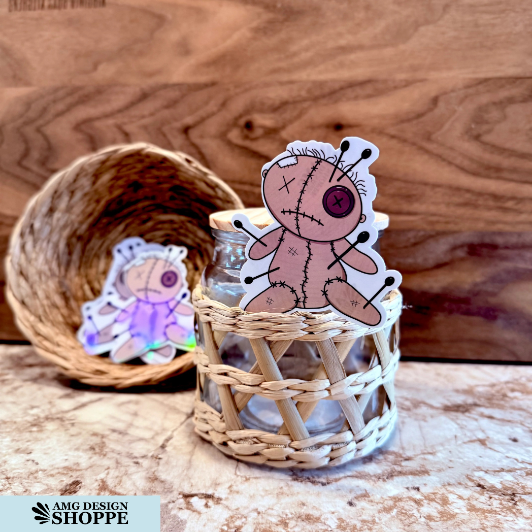 Cute Sitting Voodoo Doll (Sticker)