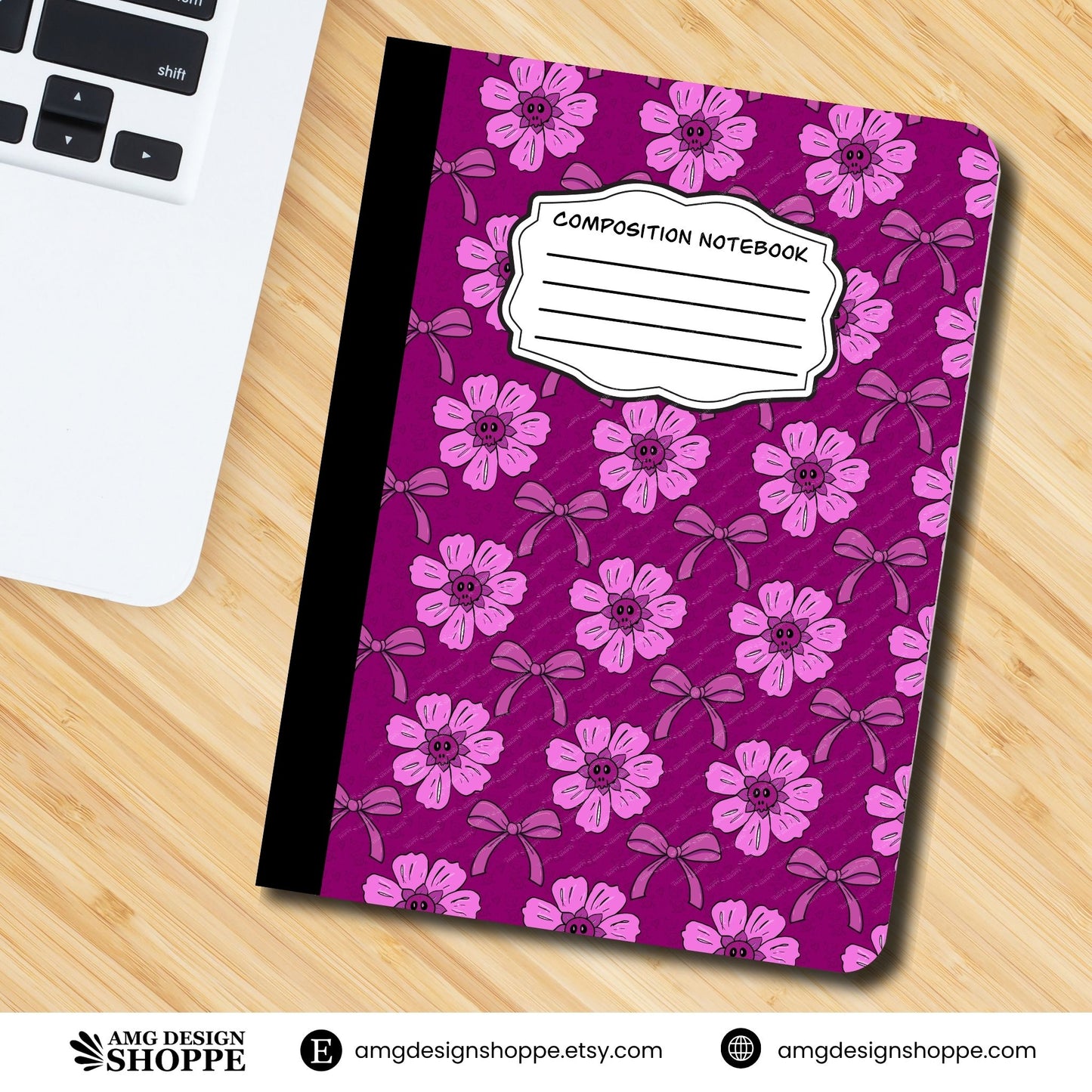 Pink Y2K Skull Flowers (Composition Notebook)