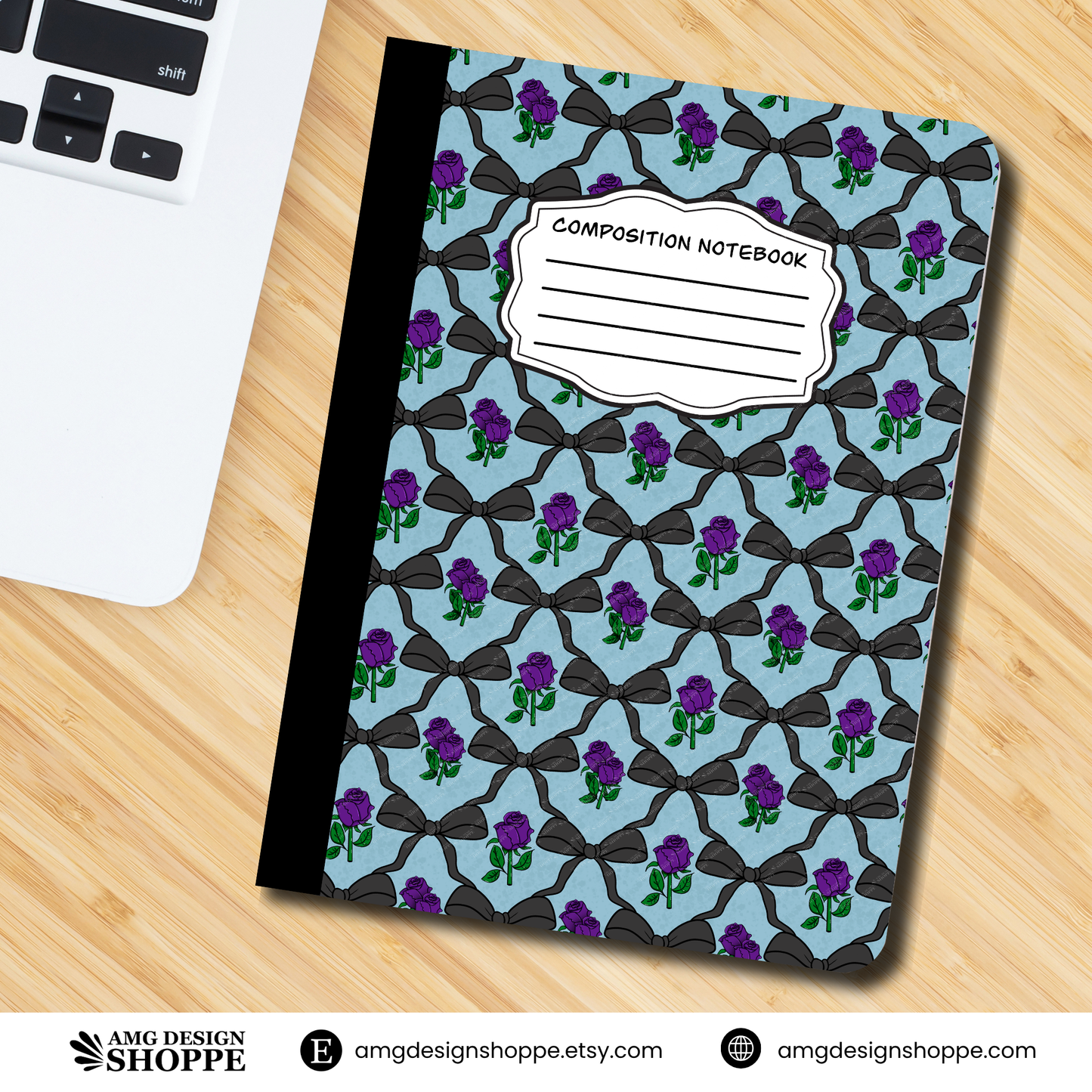 Black Bow & Purple Roses (Composition Notebook)