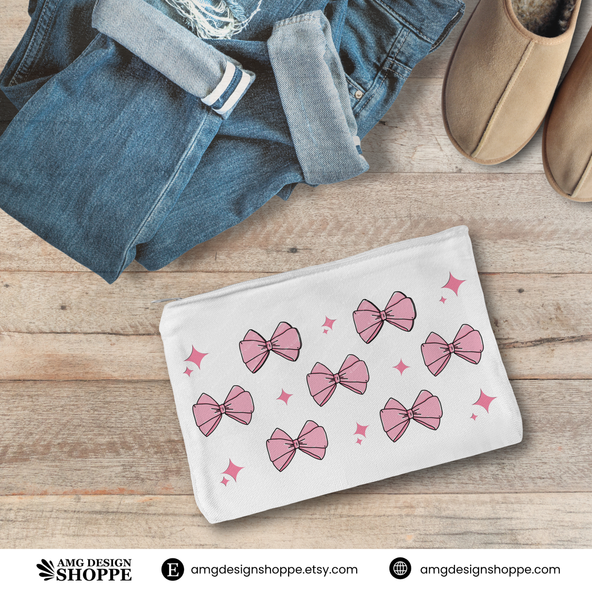 Pink Bow Zip Pouch