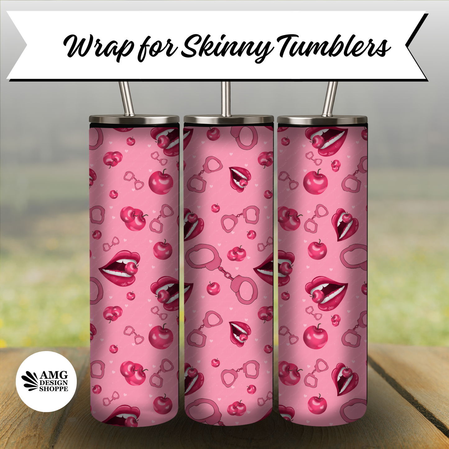 Sexy Pink Lips & Cherries Tumbler Wrap