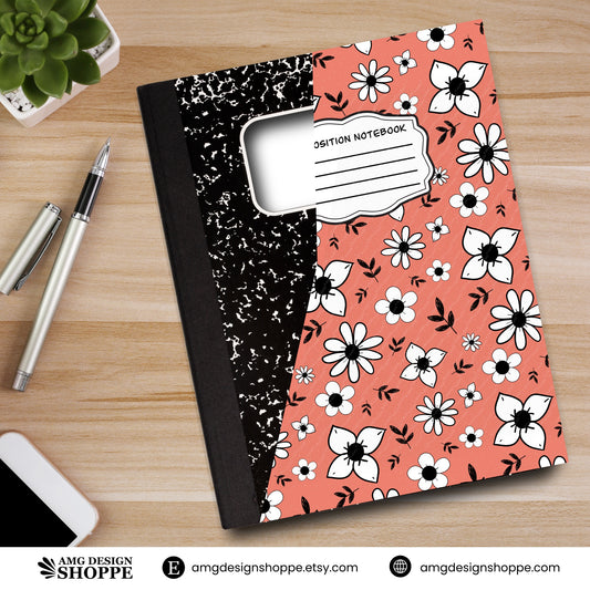Doodle Flowers on Peach (Composition Notebook)