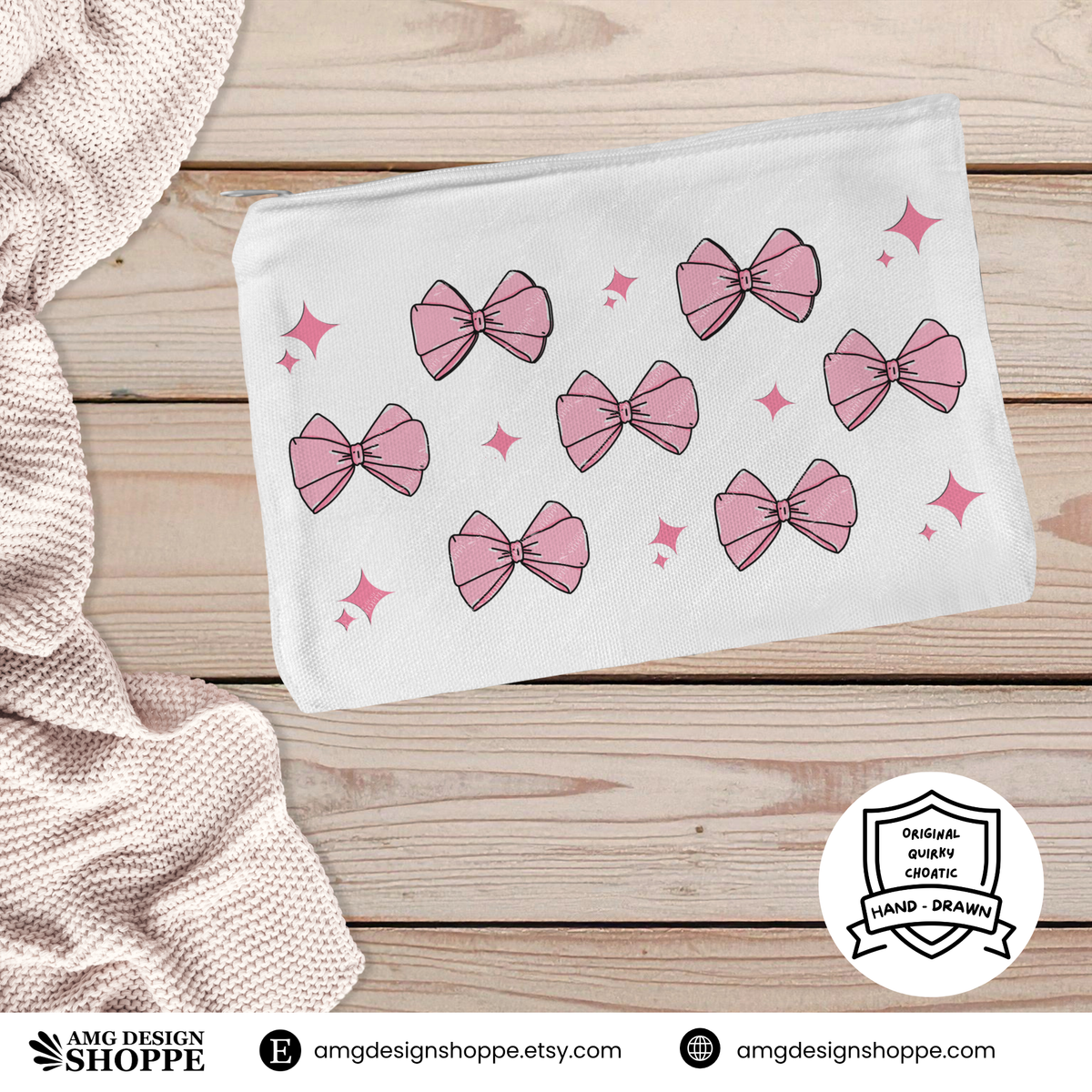 Pink Bow Zip Pouch