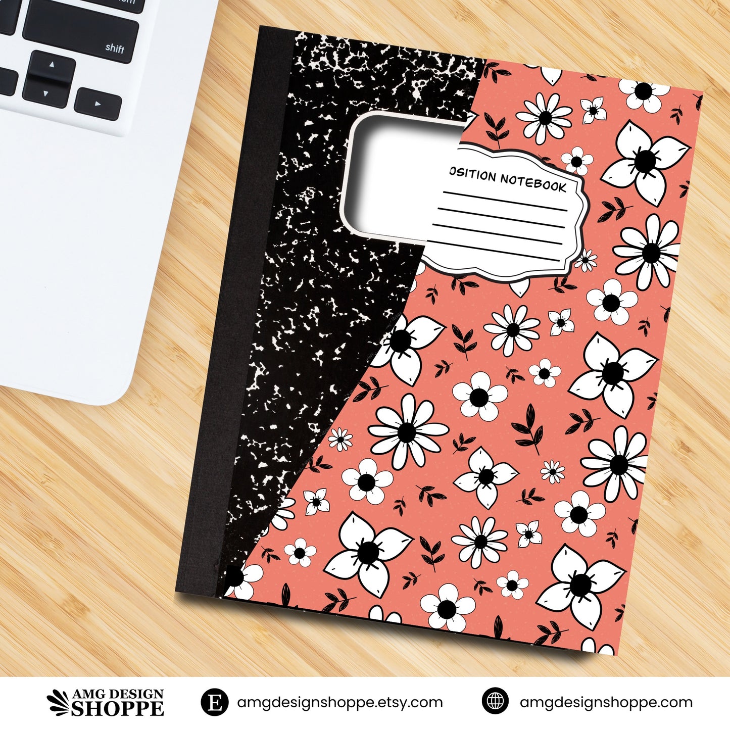 Doodle Flowers on Peach (Composition Notebook)