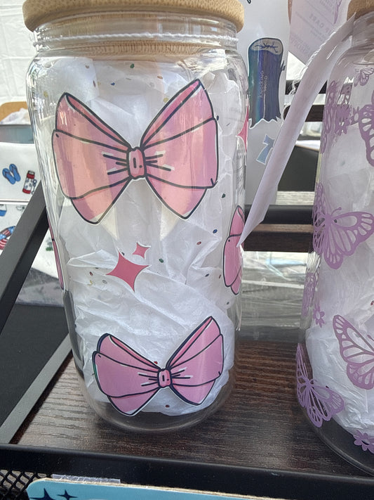 Pink Bow Cup (glass can)