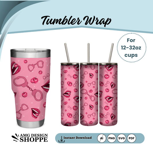 Sexy Pink Lips & Cherries Tumbler Wrap