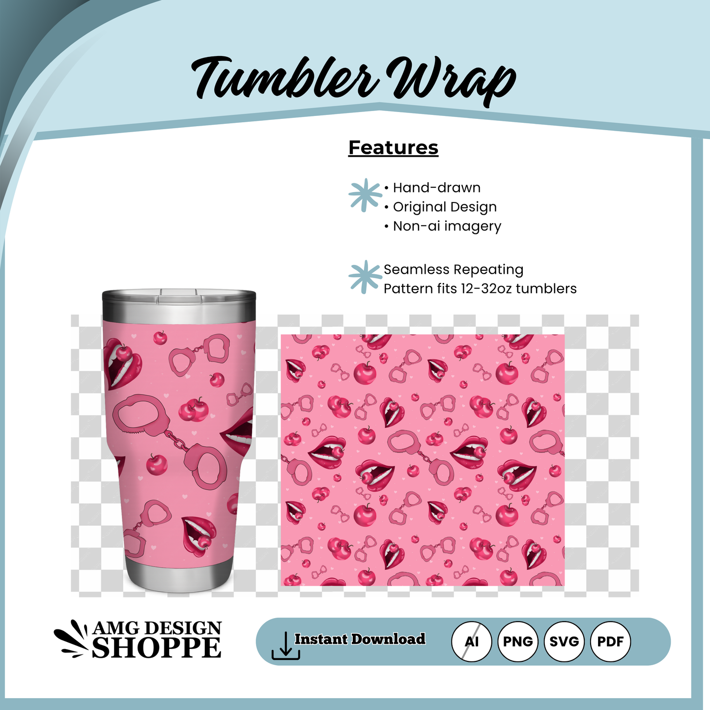 Sexy Pink Lips & Cherries Tumbler Wrap