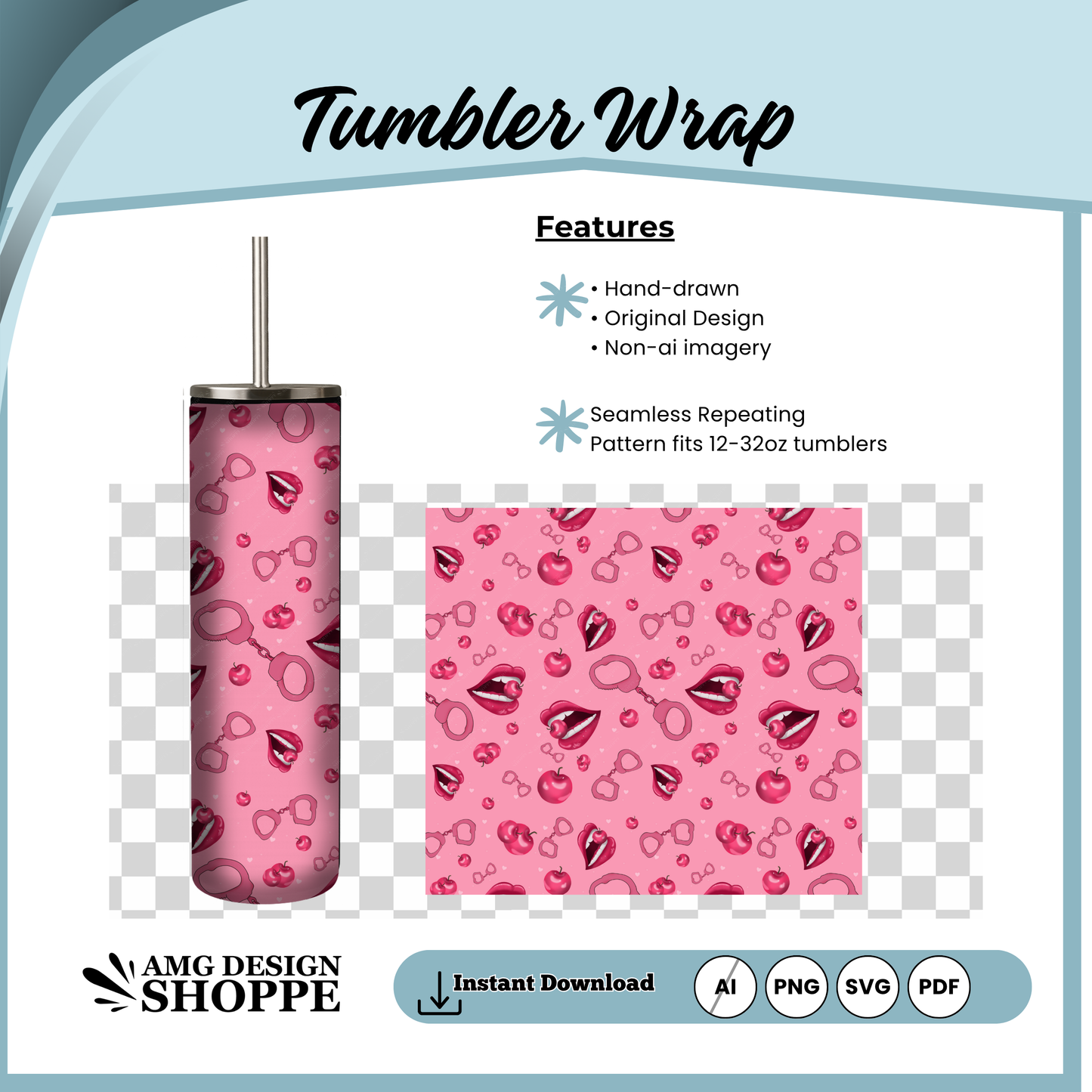 Sexy Pink Lips & Cherries Tumbler Wrap