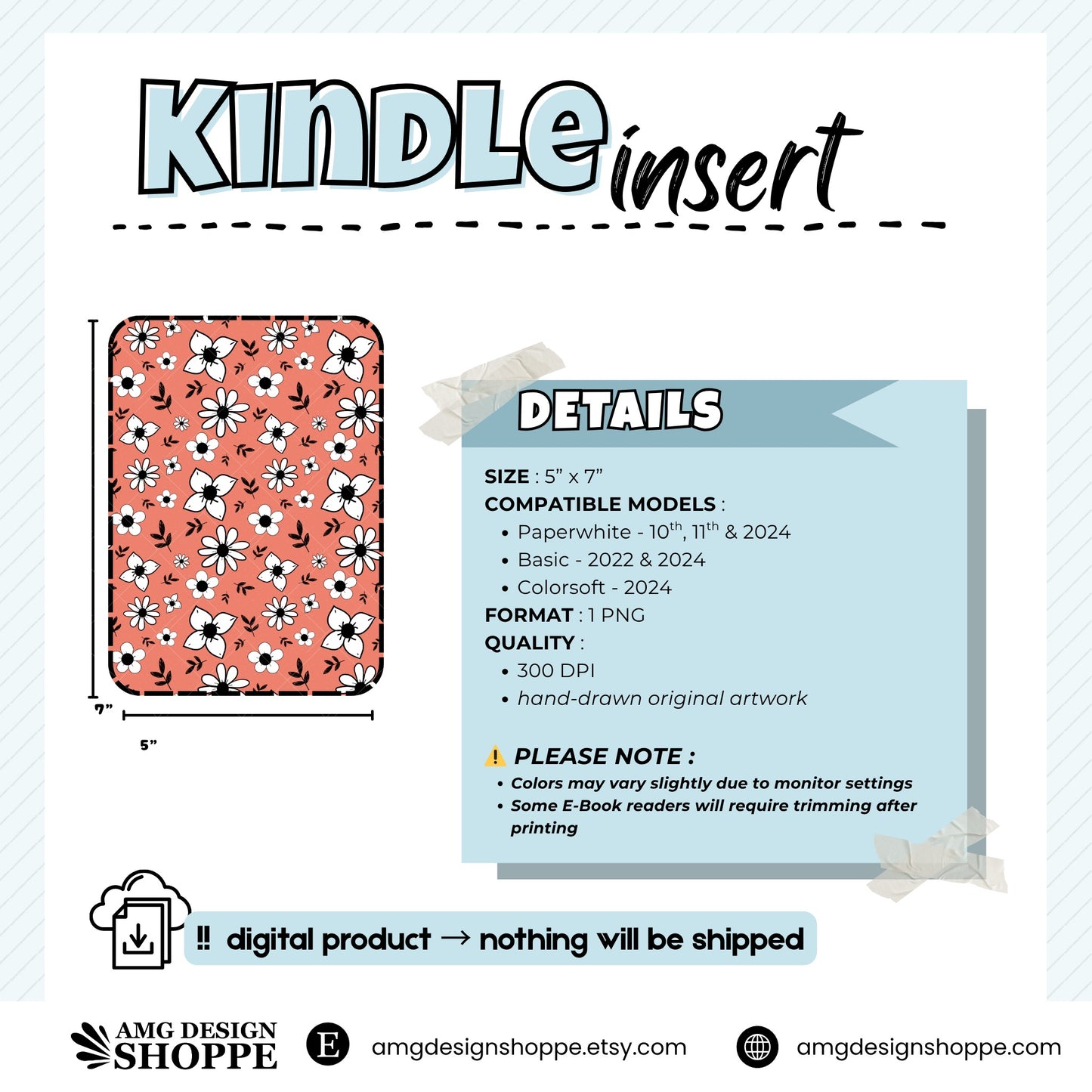Doodled Flowers - warm background - kindle insert (Printable)